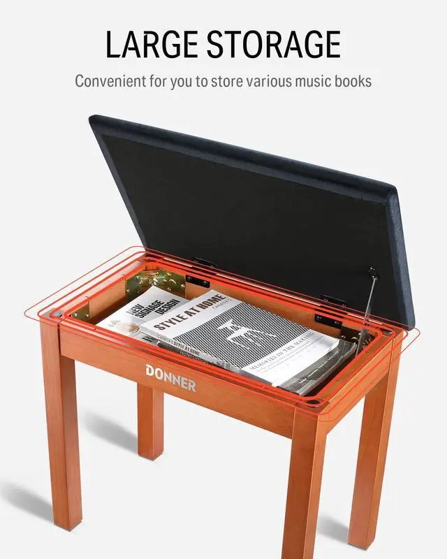 Alt view image 4 of 7 - Piano Bench with Storage, Solid Wood Keyboard Bench Piano Bookcase Stool Chair Seat with High-Density Suede Cushion, Wood Finish Color