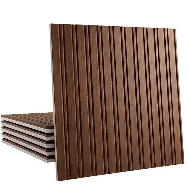 Alt view image 2 of 7 - Square Felt Acoustic Panels, Brown, 23.6x23.6in, 6 Pack | Sound Absorbing, Decorative Wall Panels, Noise Reducing, Wide Narrow Stripes Pattern Design, For Office Bedroom