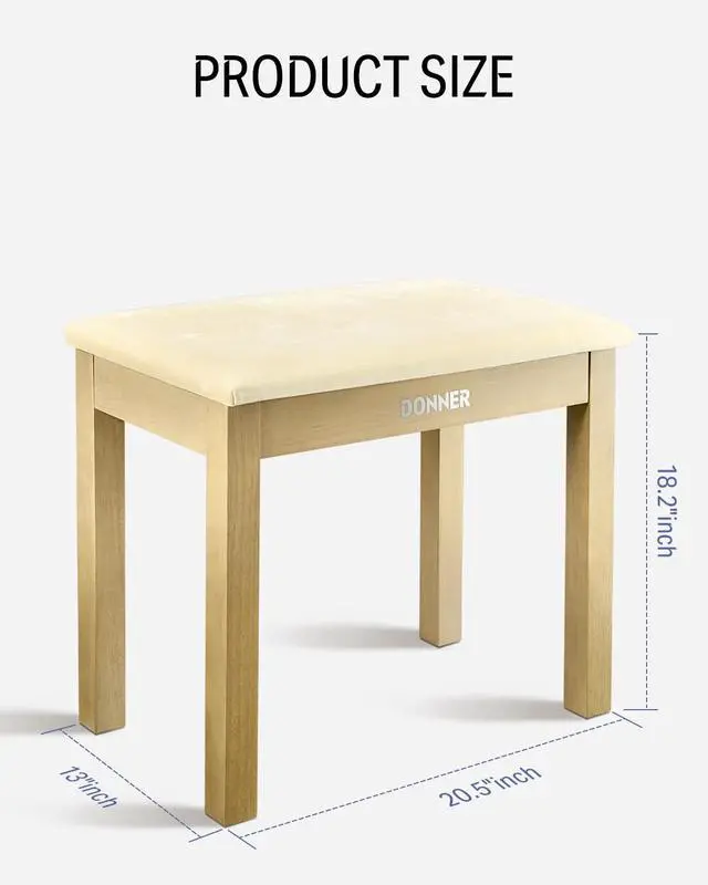 Alt view image 3 of 6 - Piano Bench with Storage, Solid Wood Keyboard Bench Piano Bookcase Stool Chair Seat with High-Density Suede Cushion, Light Wood Color