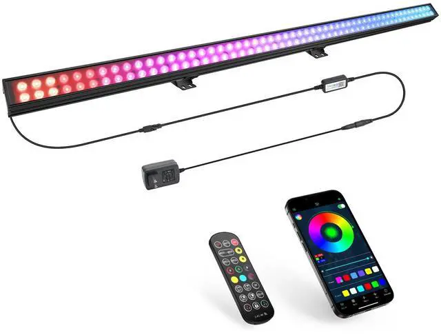 Main image of LED Stage Wash Light Bar: 60W Dual-Row LED with 108 LEDs - Remote & App Control - Sound Activated Music Sync - Aluminium Construction for Events DJ Parties Venues Home Decor Band Performances
