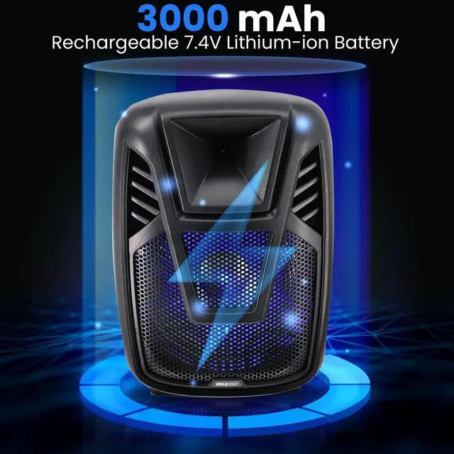 Alt view image 4 of 7 - 15 Portable Bluetooth PA Speaker System - 800W Wireless Rechargeable Loudspeaker with LED Party Lights, Rolling Wheels, Built-in Amp, & Remote Control - Indoor/Outdoor Karaoke Machine (Black)