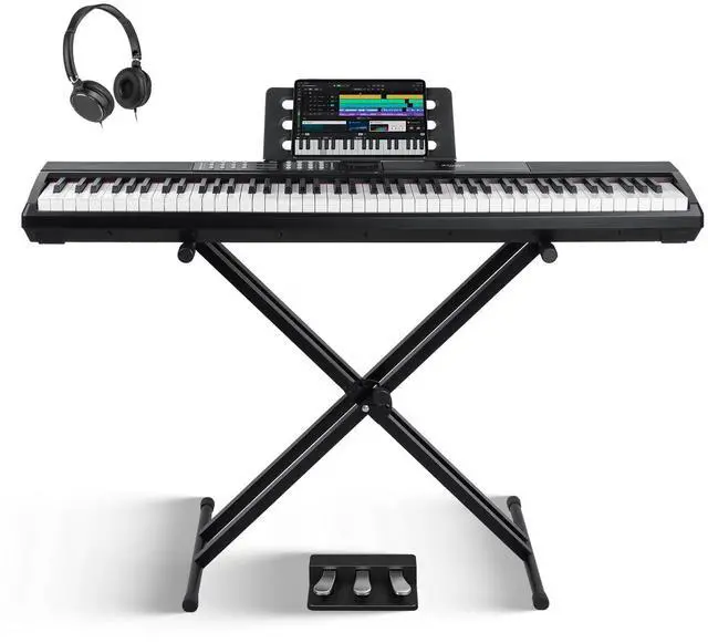 Main image of 88 Keys Weighted Keyboard Piano with X-Style Stand & Sustain Pedal, Hammer-Action Digital Piano, Full-size Electric Piano Keyboard Supports USB-MIDI/Wireless Connect, SDP-120&SKT-01