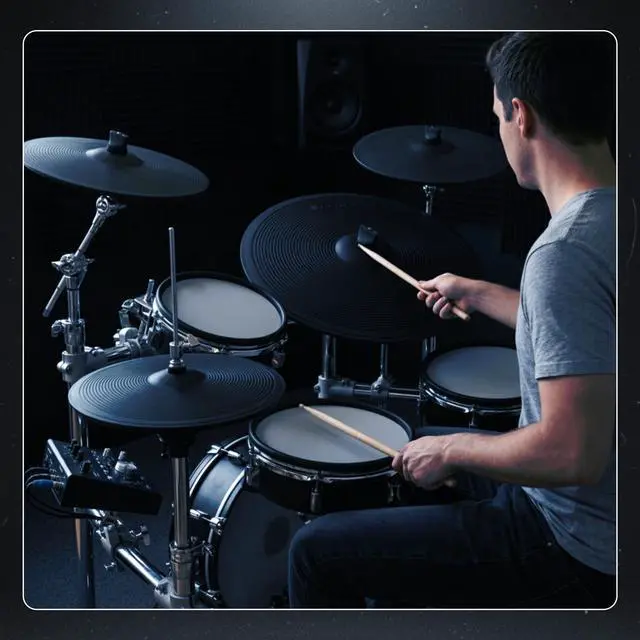 Alt view image 7 of 7 - 2-Piece Electronic Hi-Hat Cymbals 12 Dual-Zone Top Cymbal Pad & Bottom Plate Controller, Acoustic-Style Hi-Hat System for Electronic Drum Modules