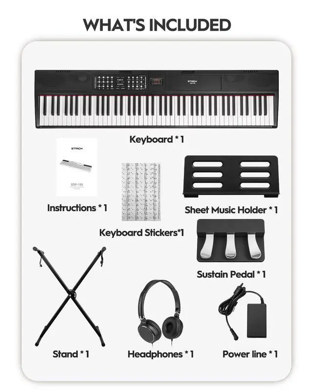 Alt view image 7 of 7 - 88 Keys Weighted Keyboard Piano with X-Style Stand & Sustain Pedal, Hammer-Action Digital Piano, Full-size Electric Piano Keyboard Supports USB-MIDI/Wireless Connect, SDP-120&SKT-01