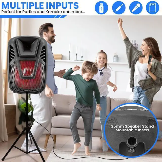 Alt view image 7 of 7 - 15 Portable Bluetooth PA Speaker System - 800W Wireless Rechargeable Loudspeaker with LED Party Lights, Rolling Wheels, Built-in Amp, & Remote Control - Indoor/Outdoor Karaoke Machine (Black)