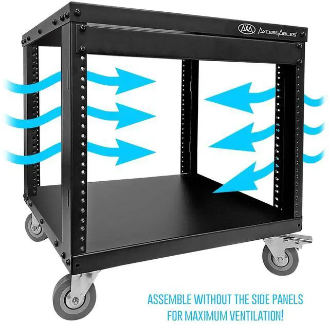 Alt view image 3 of 7 - AxcessAbles 8U 19 Homelab Server Rack | 550-LB Capacity | Open Frame with Removable Side Panels | Rolling Rack Cabinet w/Locking 3 Casters | Network, AV & Studio Gear | Includes 5mm & 6mm Screws