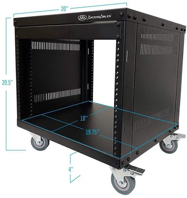 Alt view image 6 of 7 - AxcessAbles 8U 19 Homelab Server Rack | 550-LB Capacity | Open Frame with Removable Side Panels | Rolling Rack Cabinet w/Locking 3 Casters | Network, AV & Studio Gear | Includes 5mm & 6mm Screws