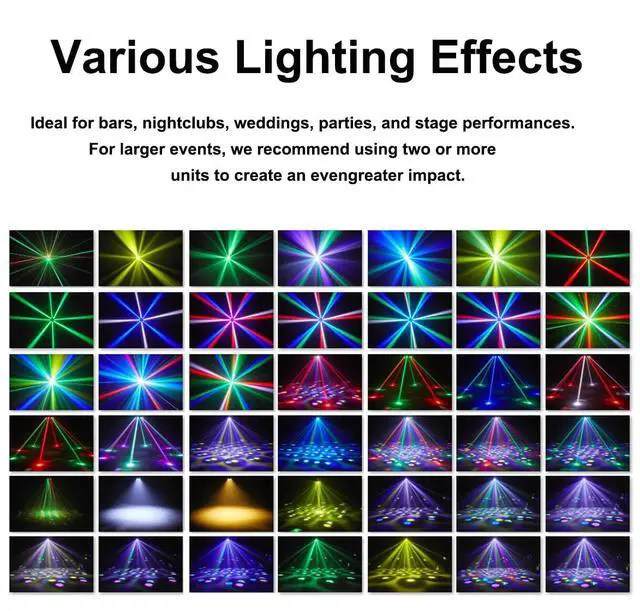 Alt view image 2 of 7 - Moving Head DJ Lights for Parties, 180W RGBW LED Moving Head Lights, 8-Arms Stage Lighting Sound Activated DMX 512 Control for Disco Club Wedding Parties World Cup