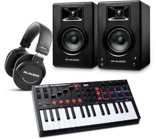 Main image of Oxygen Pro Mini MIDI Controller Bundle with BX3 Pair Studio Monitors and Headphones for Studio Recording, Music Production, Podcasting, Streaming