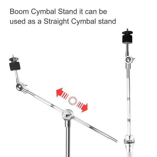 Alt view image 2 of 7 - Boom Cymbal Stand for Mounting Crash, Ride, Splash Cymbals (2 Pack) | Adjustable Cymbal Stand for Drum Hardware Percussion Mount Holder Gear Splash Cymbals, Double Braced Legs with Rubber Feet