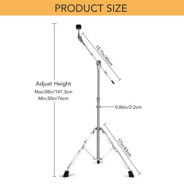 Alt view image 3 of 7 - Boom Cymbal Stand for Mounting Crash, Ride, Splash Cymbals (2 Pack) | Adjustable Cymbal Stand for Drum Hardware Percussion Mount Holder Gear Splash Cymbals, Double Braced Legs with Rubber Feet