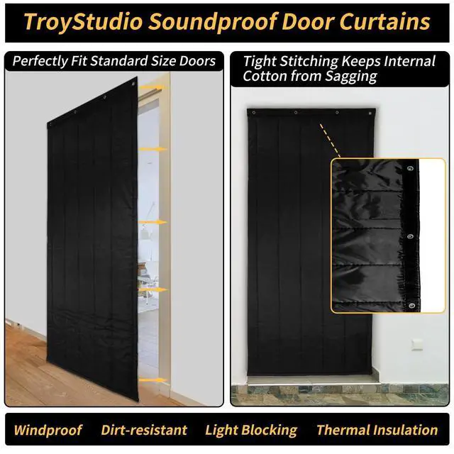 Alt view image 4 of 6 - Thick Door Soundproofing Blanket, 41.5 x 86.6 x 0.8 inches Heavy Window Sound Barrier Sheet, Home Acoustic Dampening Curtain Divider, Wall Noise Blocker for Bedroom Music Recording Studio