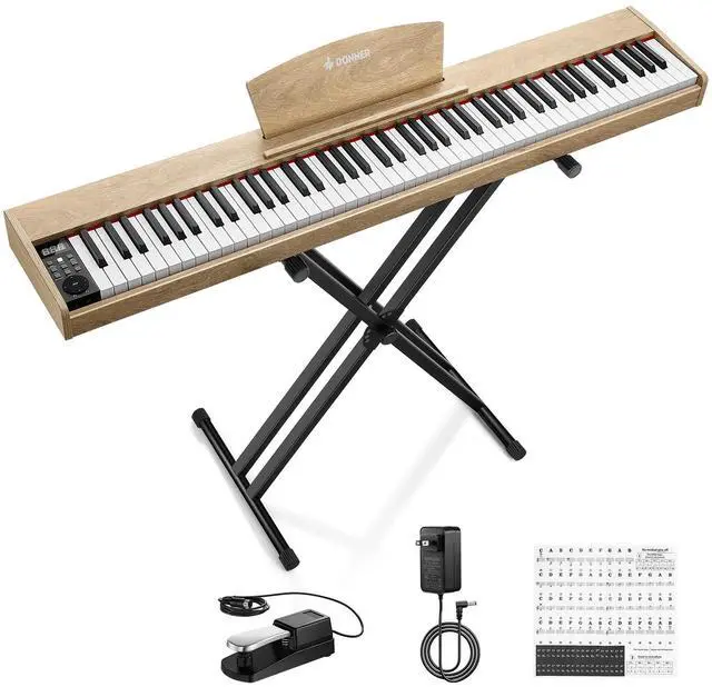 Main image of DEP-1S Piano Keyboard 88 Keys, Beginner Digital Piano with 88 Key Velocity-Sensitive Keyboard, Record, Bluetooth, Chord, Bundle With Piano Stand, Piano Stickers, Sustain Pedal, Natural