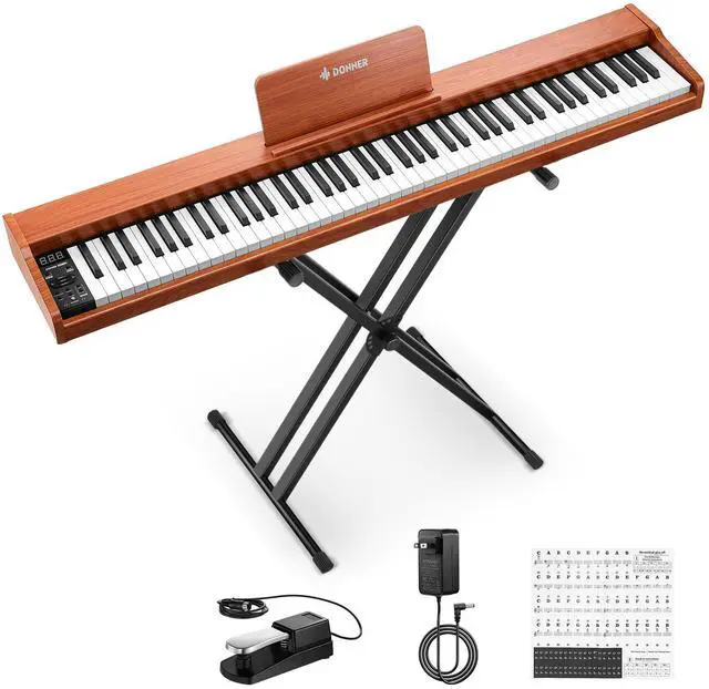Main image of DEP-1S Piano Keyboard 88 Keys, Beginner Digital Piano with 88 Key Velocity-Sensitive Keyboard, Record, Bluetooth, Chord, Bundle With Piano Stand, Piano Stickers, Sustain Pedal, Retro Wood Color