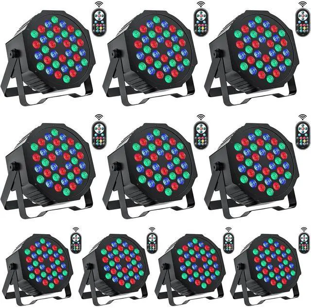 Main image of Stage Lights 10 Packs 36LED RGB LED Par Lights, 7 Channel DJ Party Lights with Remote Control & DMX Controller Sound Activated Uplights for Events Birthday Bar Dance Decoration