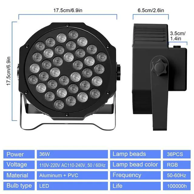 Alt view image 3 of 7 - Stage Lights 10 Packs 36LED RGB LED Par Lights, 7 Channel DJ Party Lights with Remote Control & DMX Controller Sound Activated Uplights for Events Birthday Bar Dance Decoration