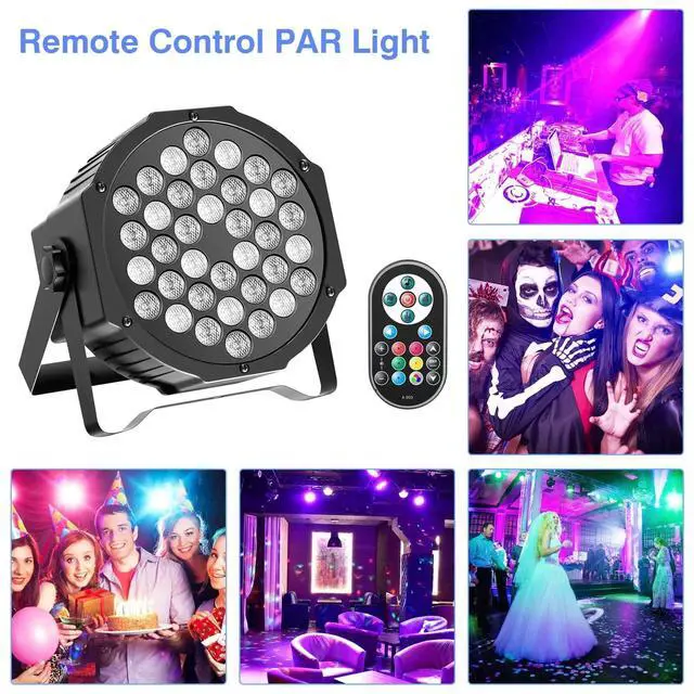 Alt view image 6 of 7 - Stage Lights 10 Packs 36LED RGB LED Par Lights, 7 Channel DJ Party Lights with Remote Control & DMX Controller Sound Activated Uplights for Events Birthday Bar Dance Decoration