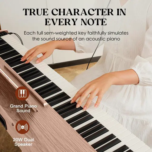 Alt view image 3 of 7 - digital Piano 88 Key Semi Weighted Keyboard,Full-size Electric Piano for Beginners,with Sheet Music Stand,Pedal,Power Adapter,Headphone Mode,USB-MIDI (Gray)