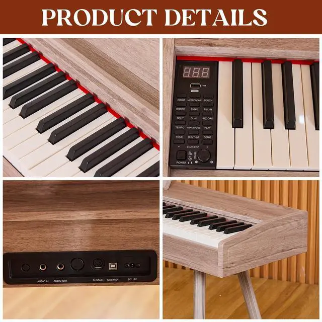 Alt view image 5 of 7 - digital Piano 88 Key Semi Weighted Keyboard,Full-size Electric Piano for Beginners,with Sheet Music Stand,Pedal,Power Adapter,Headphone Mode,USB-MIDI (Gray)