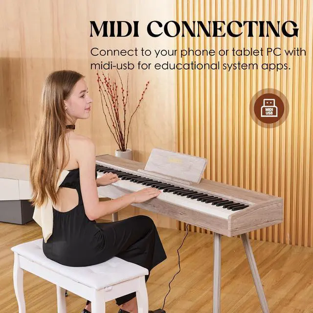 Alt view image 6 of 7 - digital Piano 88 Key Semi Weighted Keyboard,Full-size Electric Piano for Beginners,with Sheet Music Stand,Pedal,Power Adapter,Headphone Mode,USB-MIDI (Gray)