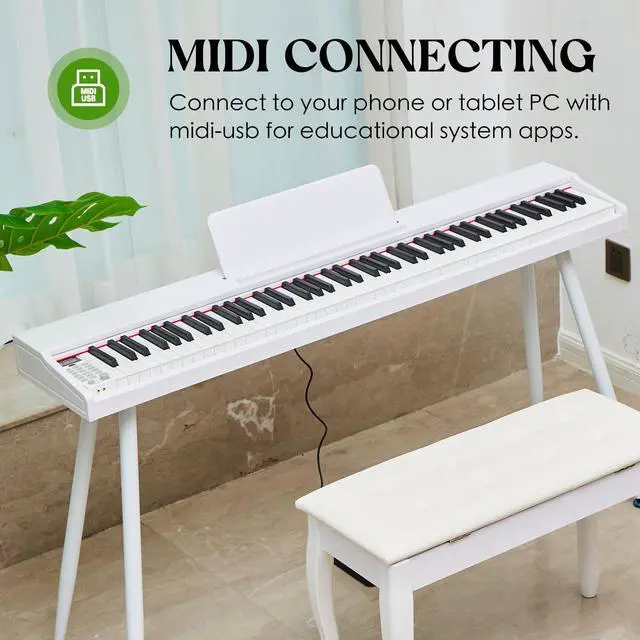 Alt view image 4 of 7 - digital Piano 88 Key Semi Weighted Keyboard,Full-size Electric Piano for Beginners,with Sheet Music Stand,Pedal,Power Adapter,Headphone Mode,USB-MIDI (White)