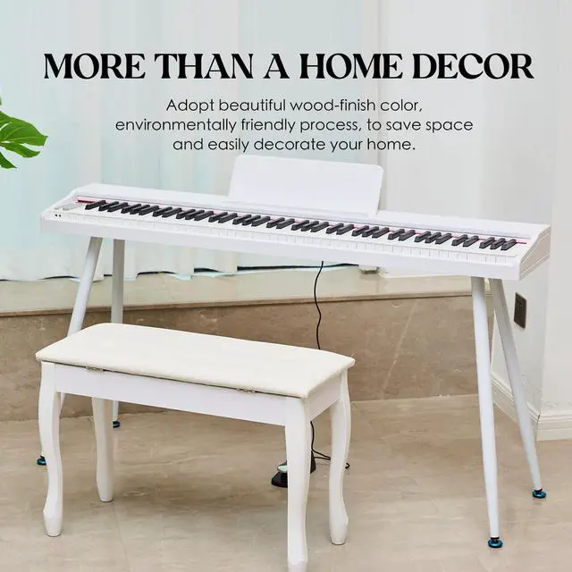 Alt view image 6 of 7 - digital Piano 88 Key Semi Weighted Keyboard,Full-size Electric Piano for Beginners,with Sheet Music Stand,Pedal,Power Adapter,Headphone Mode,USB-MIDI (White)