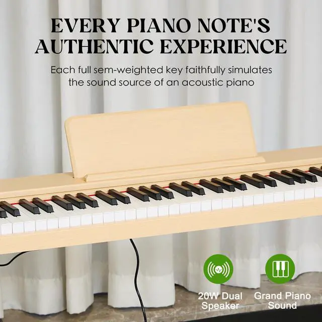 Alt view image 5 of 7 - digital Piano 88 Key Semi Weighted Keyboard,Full-size Electric Piano for Beginners,with Sheet Music Stand,Pedal,Power Adapter,Headphone Mode,USB-MIDI (KU-3506 Digital Piano with Stand)