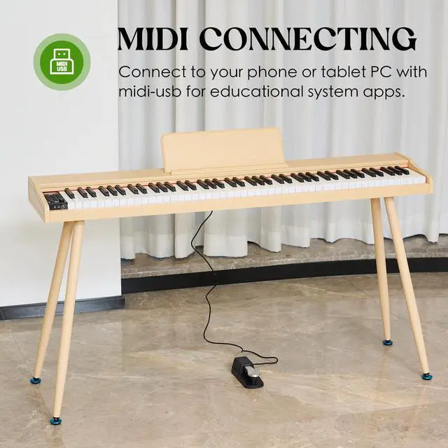 Alt view image 6 of 7 - digital Piano 88 Key Semi Weighted Keyboard,Full-size Electric Piano for Beginners,with Sheet Music Stand,Pedal,Power Adapter,Headphone Mode,USB-MIDI (KU-3506 Digital Piano with Stand)