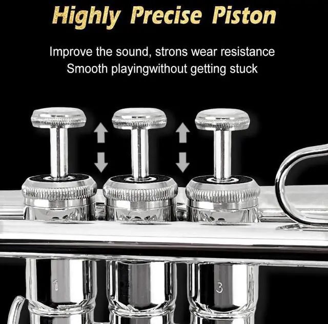 Alt view image 2 of 7 - Bb Standard Trumpet Set for Beginners or students with Carrying Hard Case, 7C Mouthpiece, Cleaning Cloth and Gloves