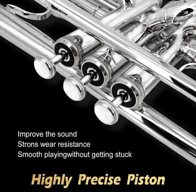 Alt view image 4 of 7 - Bb Standard Trumpet Set for Beginners or students with Carrying Hard Case, 7C Mouthpiece, Cleaning Cloth and Gloves