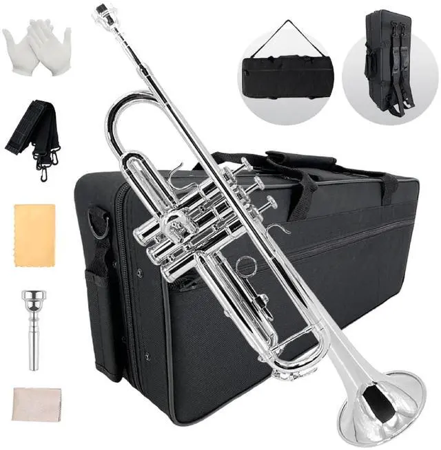 Main image of Bb Standard Trumpet Set for Beginners or students with Carrying Hard Case, 7C Mouthpiece, Cleaning Cloth and Gloves