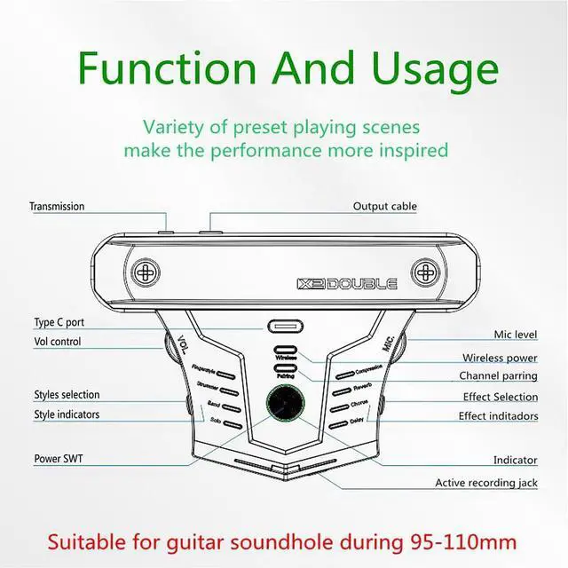 Alt view image 4 of 6 - Wireless Acoustic Guitar Pickup Resonance Preamp Pickup Creative Vibration System Enhance Guitar Timbre Built-in Rechargeable Battery Multiple Effects and Style Pattern