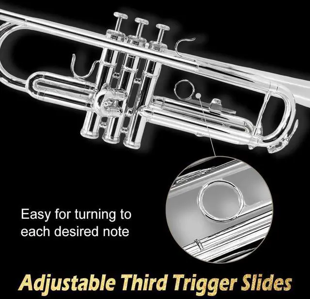 Alt view image 6 of 7 - Bb Standard Trumpet Set for Beginners or students with Carrying Hard Case, 7C Mouthpiece, Cleaning Cloth and Gloves