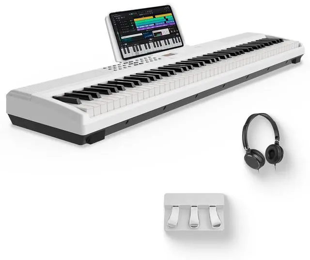 Main image of 88 Keys Weighted Keyboard with Sustain Pedal, Hammer-Action Digital Piano, 2x15W Built-In Speakers, Full-size Electric Piano Keyboard Supports USB-MIDI/Wireless Connect, White, SDP-120