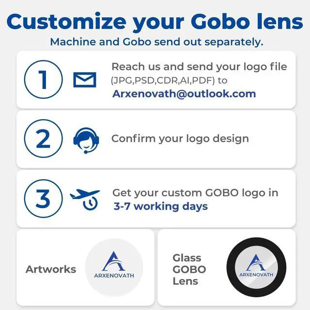 Alt view image 5 of 7 - 50W Custom GOBO Logo Projector, IP67 Outdoor Logo Light for Storefronts | Custom logo lens included; remote rotating projection for storefronts, weddings, bars, stages, events and business signage