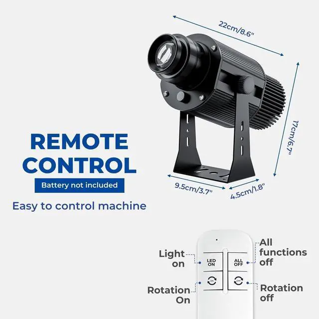 Alt view image 6 of 7 - 50W Custom GOBO Logo Projector, IP67 Outdoor Logo Light for Storefronts | Custom logo lens included; remote rotating projection for storefronts, weddings, bars, stages, events and business signage