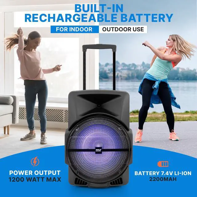 Alt view image 5 of 7 - Wireless Portable PA Speaker System -1200W High Powered Bluetooth Compatible Indoor and Outdoor DJ Sound Stereo Loudspeaker w/USB SD MP3 AUX 3.5mm Input, Flashing Party Light & FM Radio -PPHP1544B