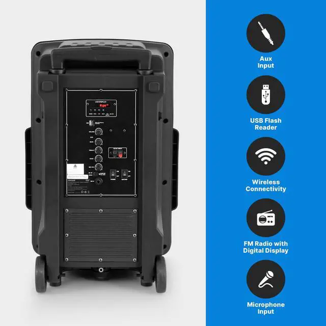 Alt view image 6 of 7 - Wireless Portable PA Speaker System -1200W High Powered Bluetooth Compatible Indoor and Outdoor DJ Sound Stereo Loudspeaker w/USB SD MP3 AUX 3.5mm Input, Flashing Party Light & FM Radio -PPHP1544B