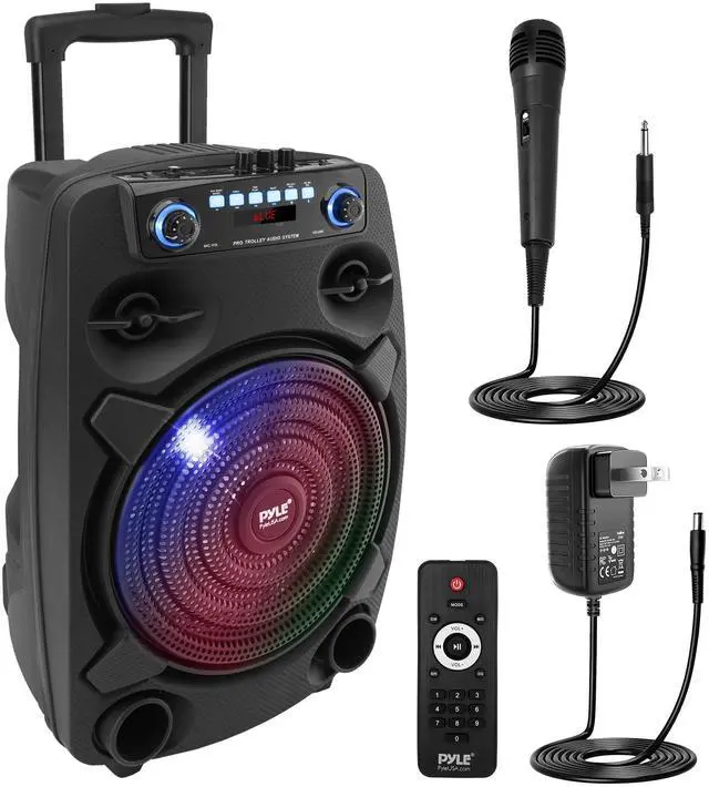 Main image of Portable Bluetooth PA Speaker System - 800W 12 Outdoor Bluetooth Speaker Portable PA System - Party Lights, USB SD Card Reader, FM Radio, Rolling Wheels - Wired microphone, Remote - PPHP127B