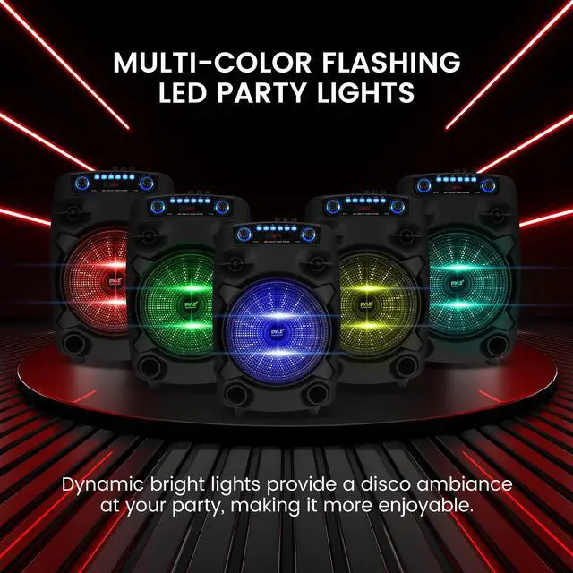 Alt view image 4 of 7 - Portable Bluetooth PA Speaker System - 800W 12 Outdoor Bluetooth Speaker Portable PA System - Party Lights, USB SD Card Reader, FM Radio, Rolling Wheels - Wired microphone, Remote - PPHP127B