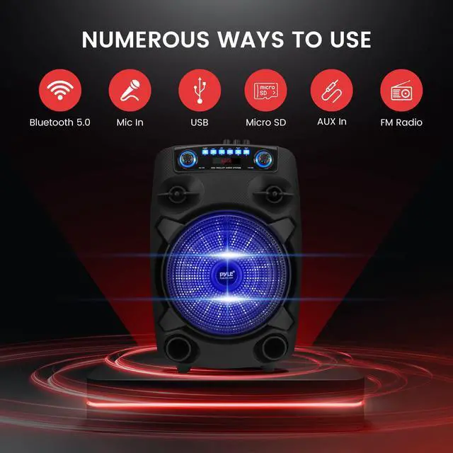 Alt view image 3 of 7 - Portable Bluetooth PA Speaker System - 800W 12 Outdoor Bluetooth Speaker Portable PA System - Party Lights, USB SD Card Reader, FM Radio, Rolling Wheels - Wired microphone, Remote - PPHP127B