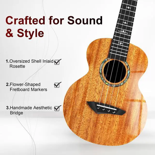 Alt view image 2 of 7 - CAG47 Glossy Red African Mahogany 23" Concert Ukulele for Beginner | Handmade Ukelele Starter Kit