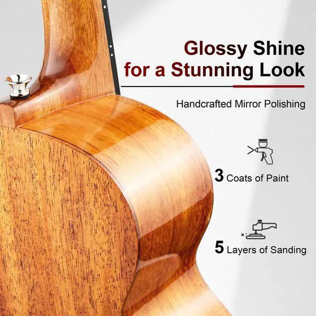 Alt view image 5 of 7 - CAG47 Glossy Red African Mahogany 23" Concert Ukulele for Beginner | Handmade Ukelele Starter Kit