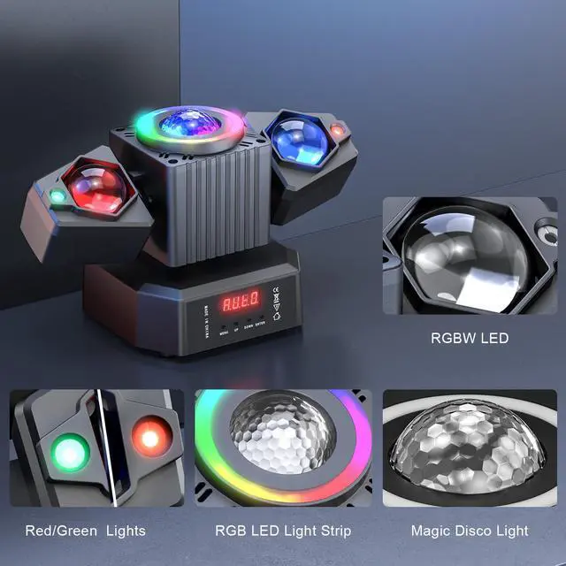 Alt view image 5 of 7 - Two-Armed Moving Head Lights with RGBW 4-in-1 Stage Lighting Effect and Starry Effect Controlled by Remote,DMX512,AUTO,Sound-Activated and Master-Slave in DJ Party Concert Church Wedding Theater