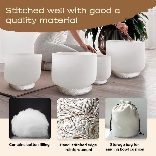 Alt view image 2 of 7 - 7 Pcs Singing Bowl Cushion Set for 6-12" Tibetan Singing Bowls | Handmade Silver Silk Brocade Fabric, Crystal Bowl Pillow for Meditation, Singing Bowl O Ring Cushion for Secure Placement