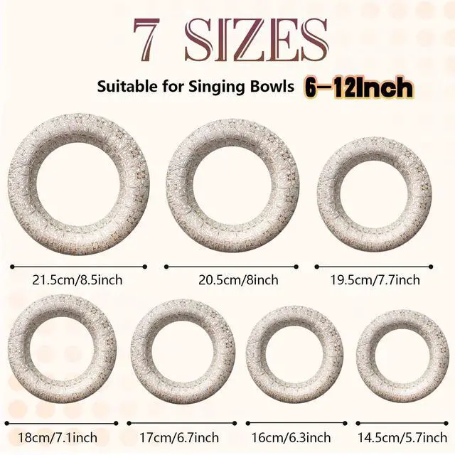 Alt view image 3 of 7 - 7 Pcs Singing Bowl Cushion Set for 6-12" Tibetan Singing Bowls | Handmade Silver Silk Brocade Fabric, Crystal Bowl Pillow for Meditation, Singing Bowl O Ring Cushion for Secure Placement