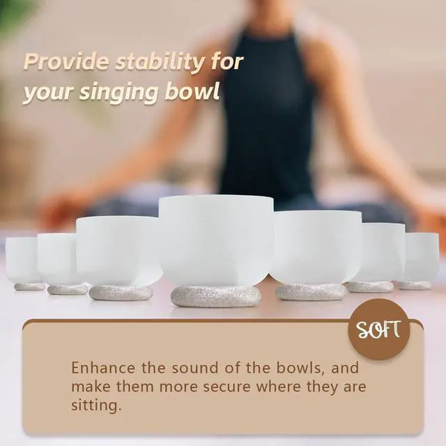 Alt view image 5 of 7 - 7 Pcs Singing Bowl Cushion Set for 6-12" Tibetan Singing Bowls | Handmade Silver Silk Brocade Fabric, Crystal Bowl Pillow for Meditation, Singing Bowl O Ring Cushion for Secure Placement