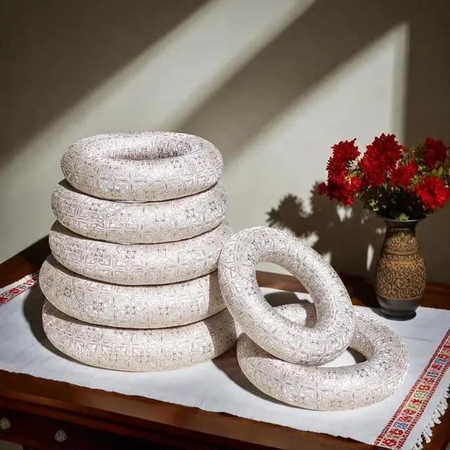 Alt view image 7 of 7 - 7 Pcs Singing Bowl Cushion Set for 6-12" Tibetan Singing Bowls | Handmade Silver Silk Brocade Fabric, Crystal Bowl Pillow for Meditation, Singing Bowl O Ring Cushion for Secure Placement