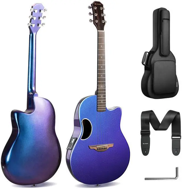 Main image of Acoustic Electric Guitar Kit - 41 Carbon Fiber Adult Beginner Set with Bag and Strap Built-In Pickup Rich Resonance & Warm Tone for Performance Ready, Pearl Blue-Purple Finish