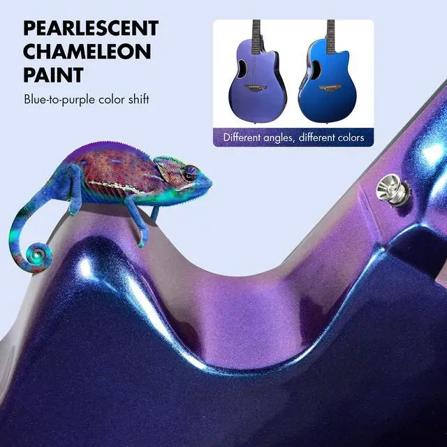 Alt view image 2 of 7 - Acoustic Electric Guitar Kit - 41 Carbon Fiber Adult Beginner Set with Bag and Strap Built-In Pickup Rich Resonance & Warm Tone for Performance Ready, Pearl Blue-Purple Finish